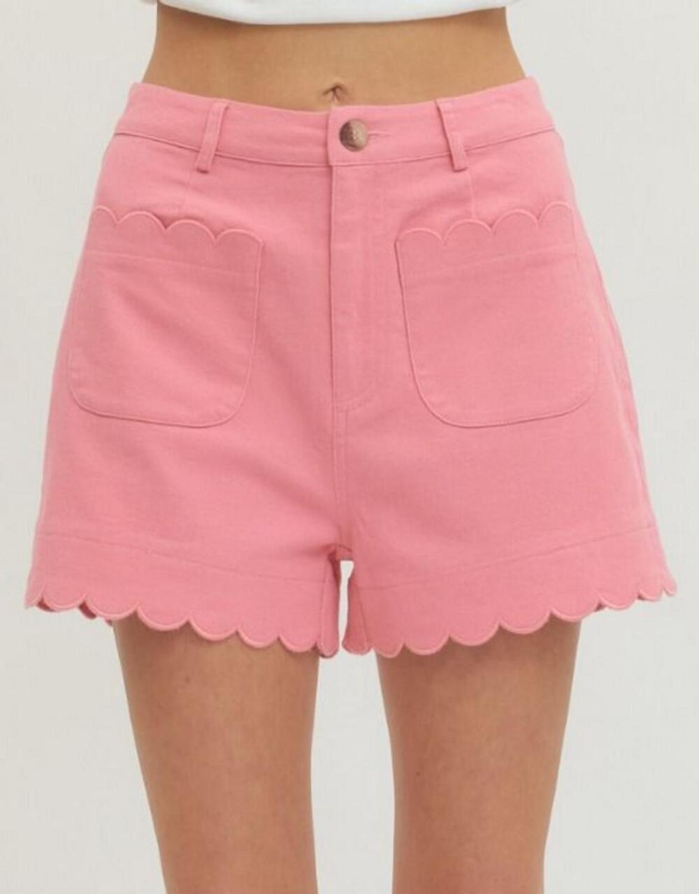 NEW ENTRO scalloped hem shorts in pink